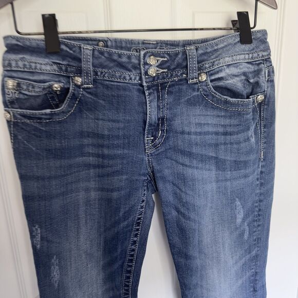 Miss Me JP4656B9 Signature Boot Jeans Embellished 8” Rise Womens Size 32 Raw - Picture 2 of 9
